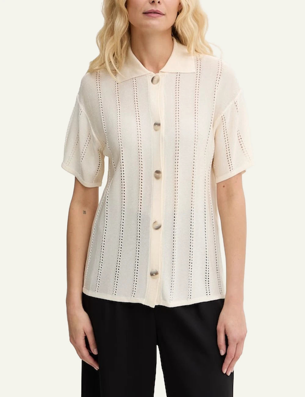 Marella cardigan beige short_sleeve knit button_up relaxed_fit front model view