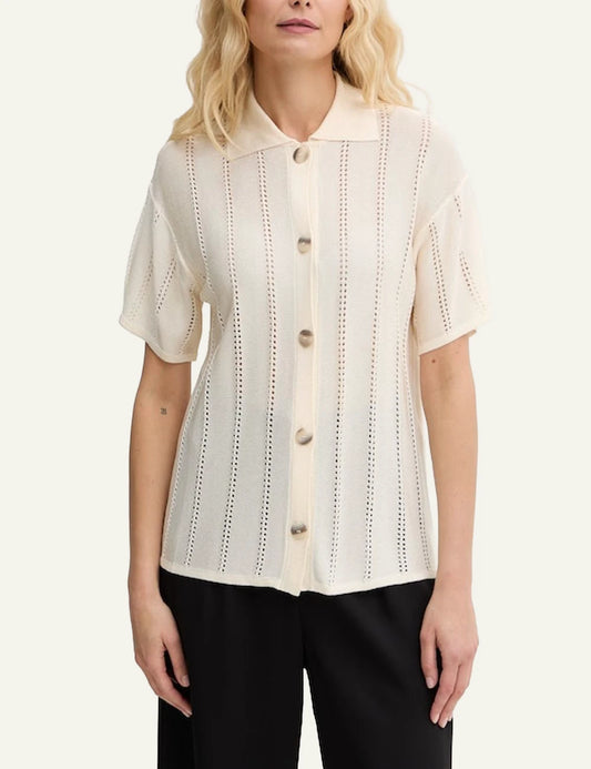 Marella cardigan beige short_sleeve knit button_up relaxed_fit front model view