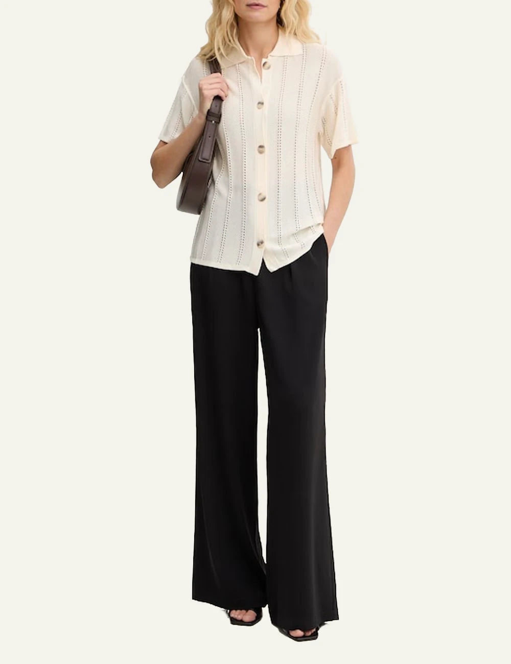Marella cardigan beige short_sleeve knit button_up relaxed_fit front full body view