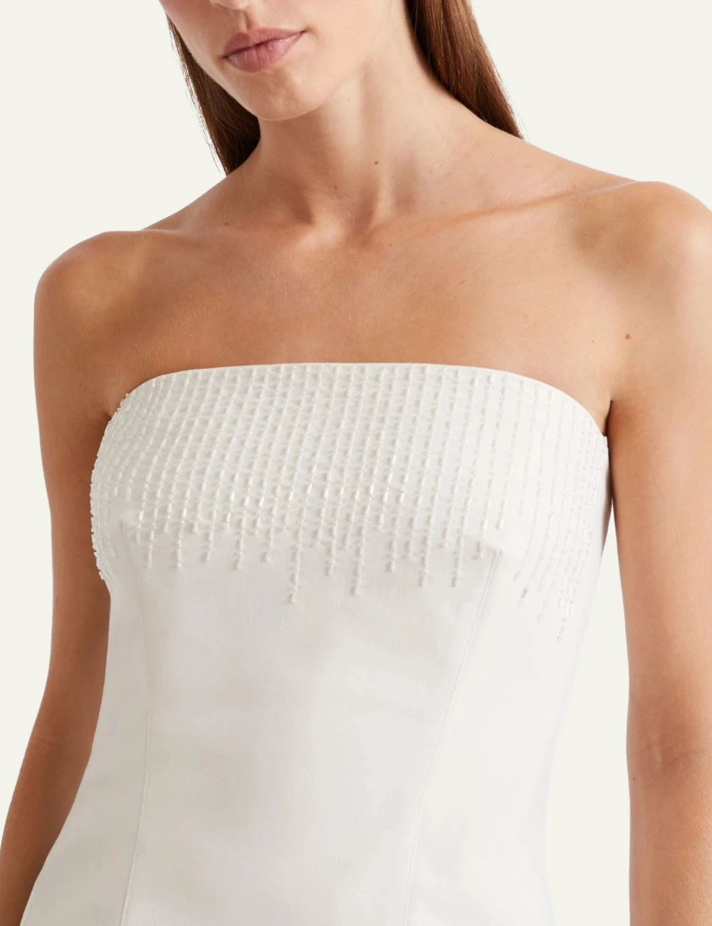 Marella corset top white strapless beaded front detail view