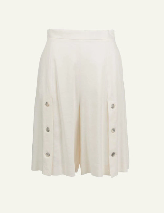 Marella linen viscose shorts ecru side buttons wide leg front flat view