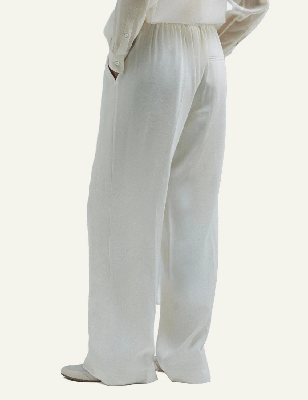 Marella linen viscose trousers white wide leg drawstring back view