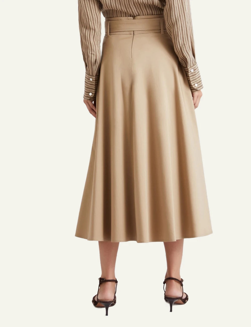 Marella midi satin skirt beige with metal buckle belt back