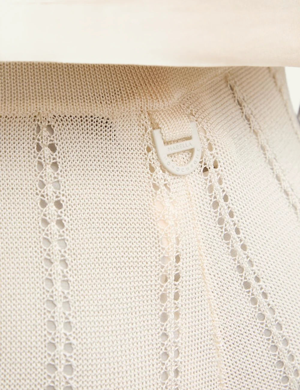 Marella wide leg pants cream knit high waist front detail view
