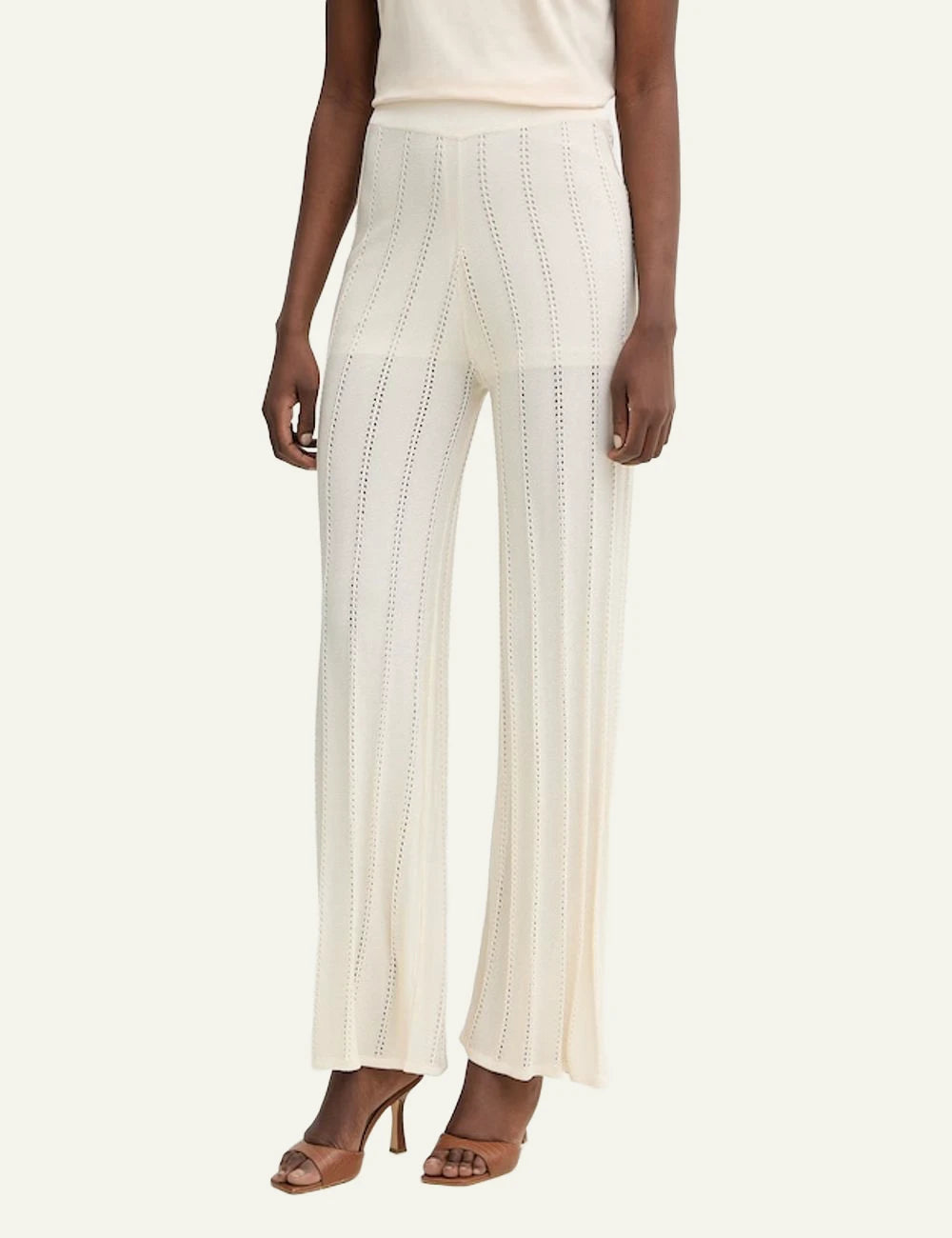 Marella wide leg pants cream knit high waist front model view