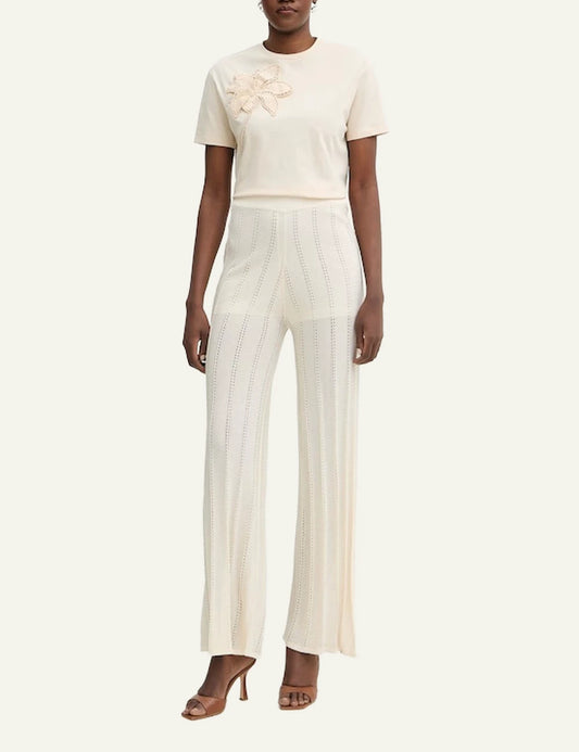Marella wide leg pants cream knit high waist front model view