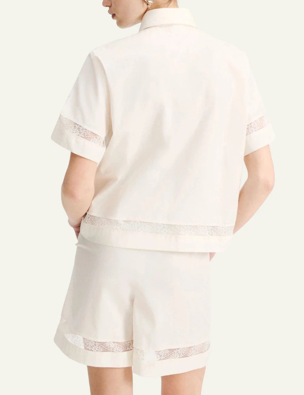Marella poplin shirt off white lace inserts short sleeve back view