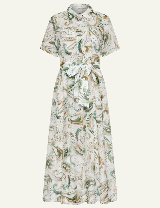 Marella shirt_dress midi voile cotton_silk printed belt short_sleeves front flat view