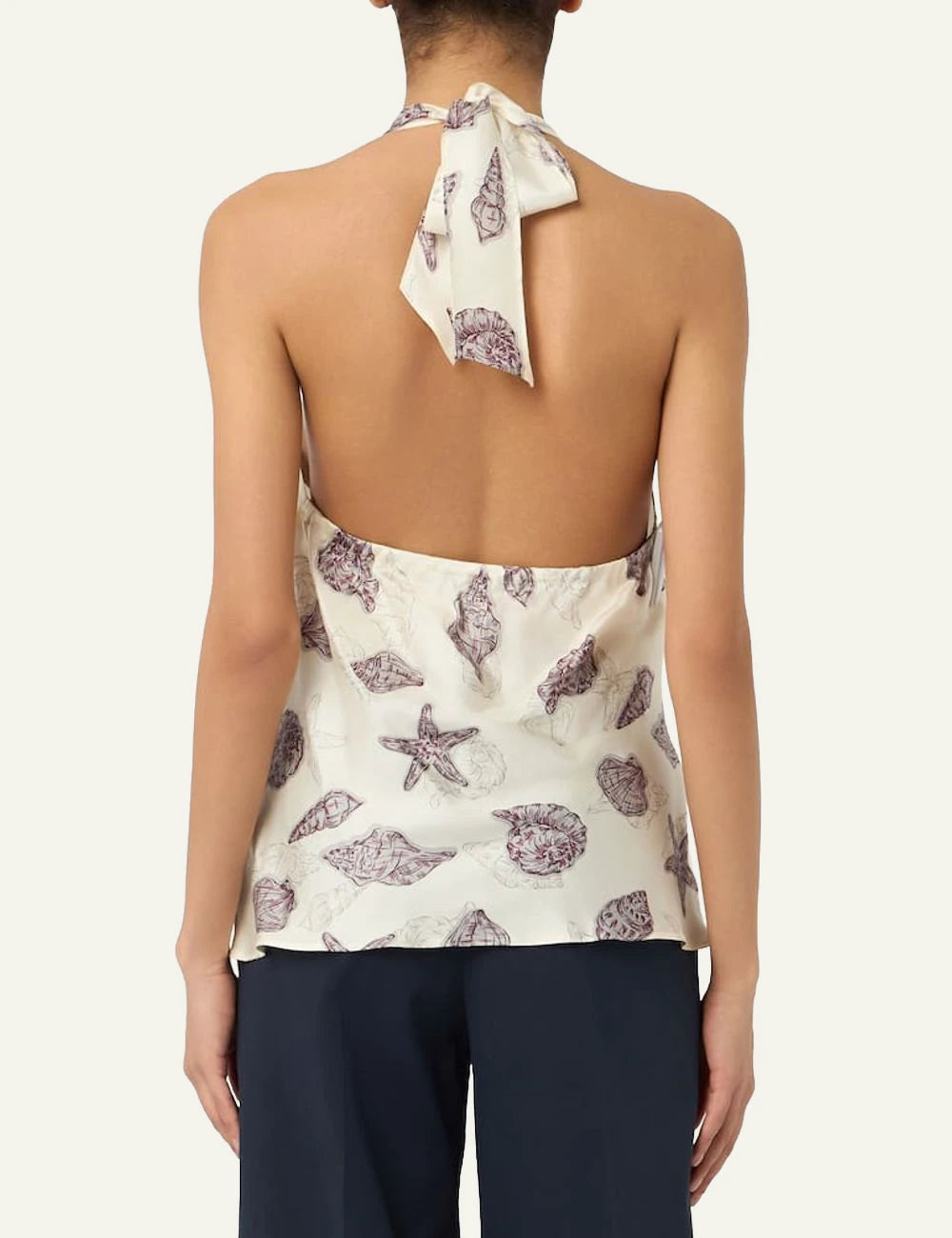 Marella silk printed halter top ecru shells pattern back view