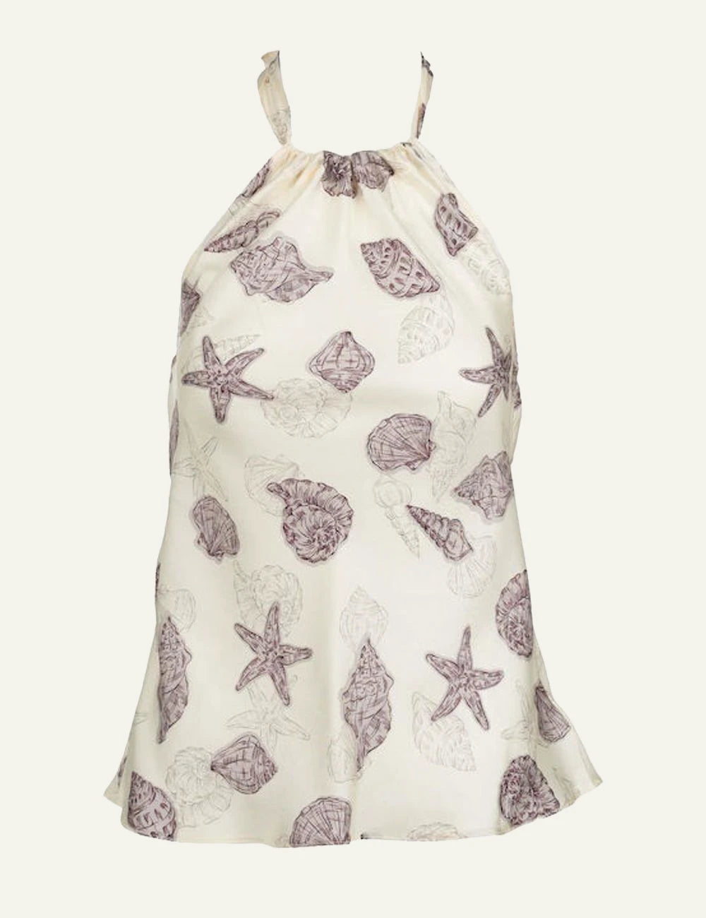 Marella silk printed halter top ecru shells pattern front flat view