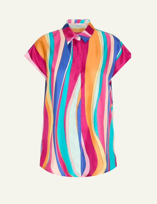 Marella striped silk shirt multicolor short sleeve front flat view