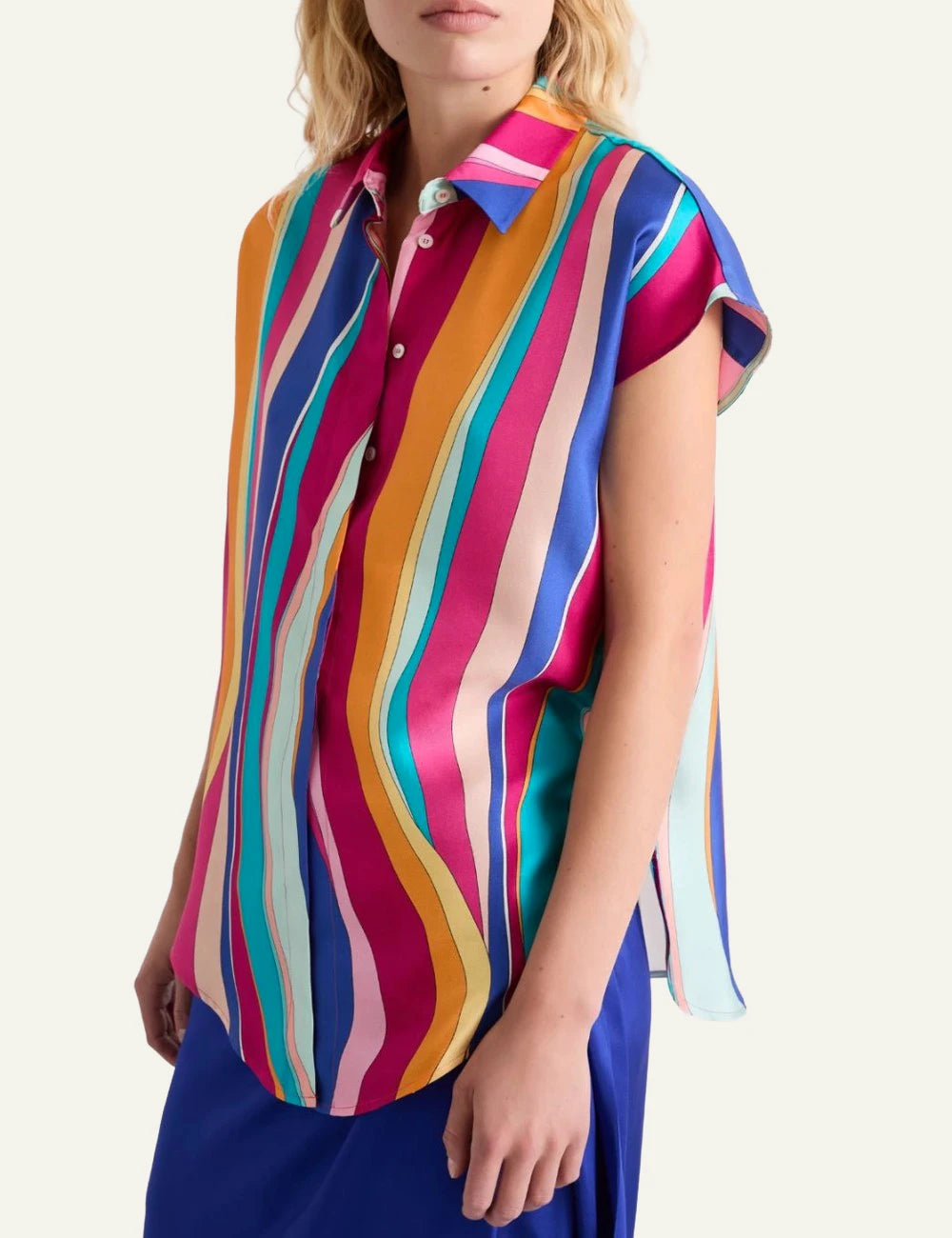 Marella striped silk shirt multicolor short sleeve side view