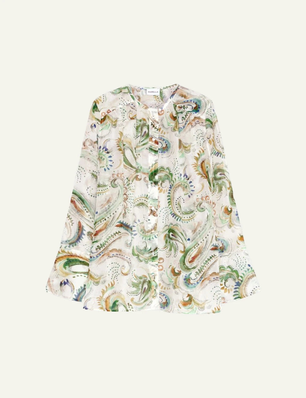 Marella silk voile shirt printed loose fit rounded neck front flat view