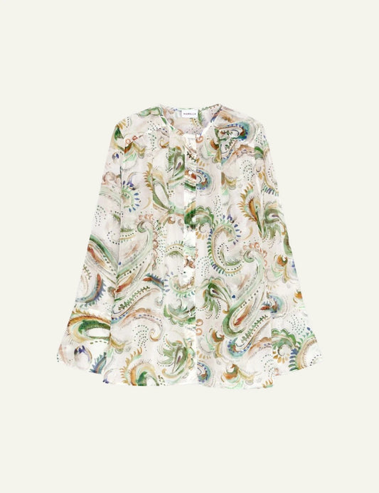 Marella silk voile shirt printed loose fit rounded neck front flat view