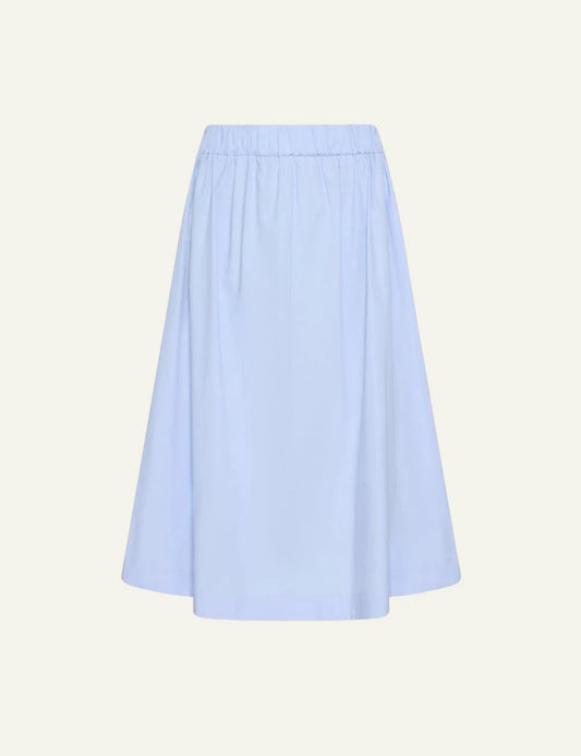 Marella skirt midi light_blue cotton_poplin elastic_waist relaxed_fit front flat view