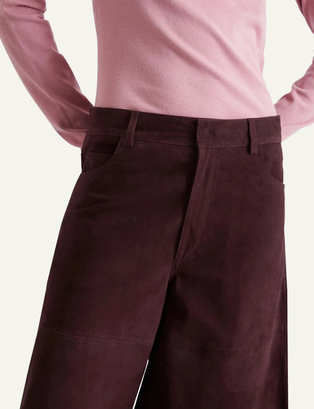 Marella suede culottes burgundy wide_leg front detail view