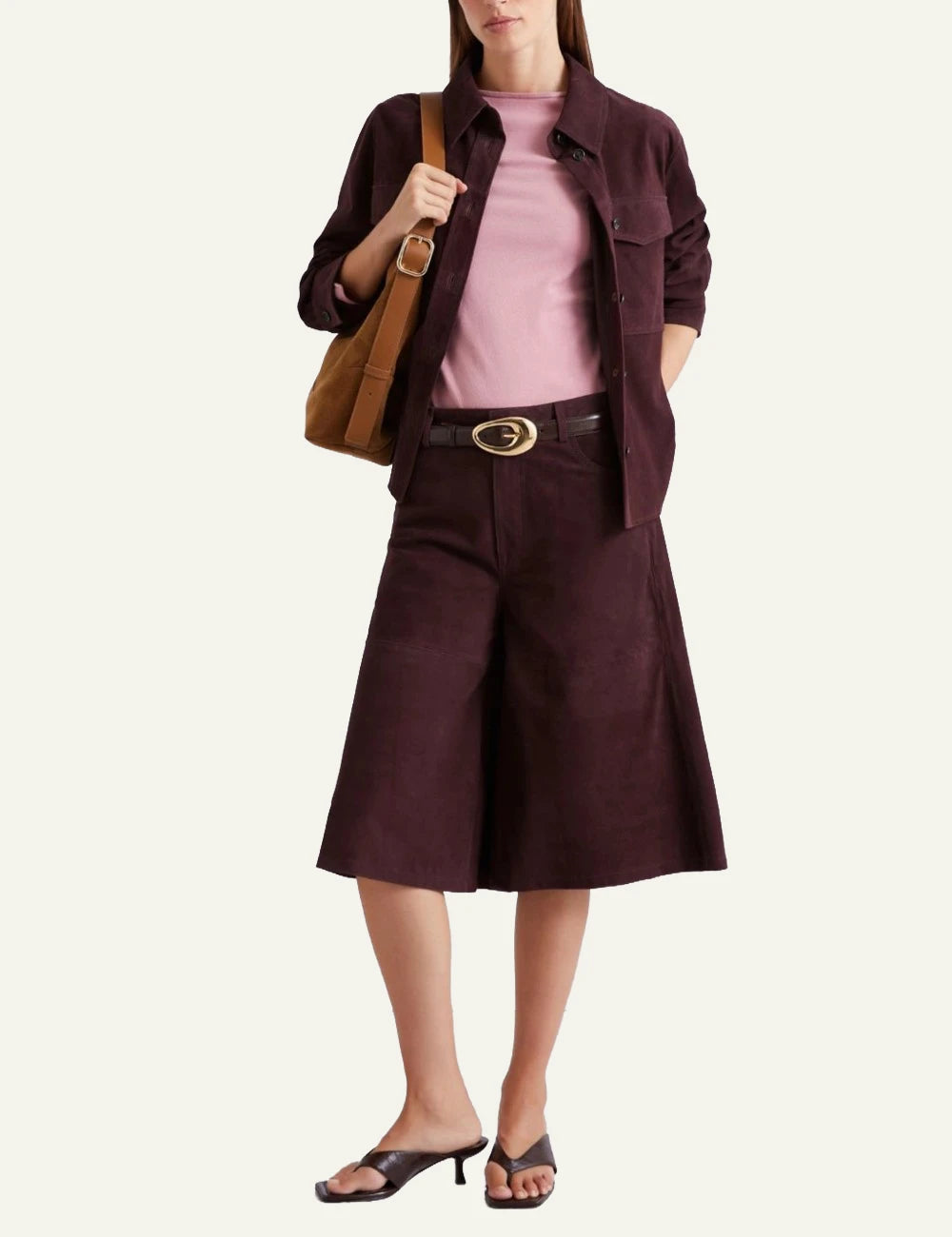 Marella suede culottes burgundy wide_leg front model view