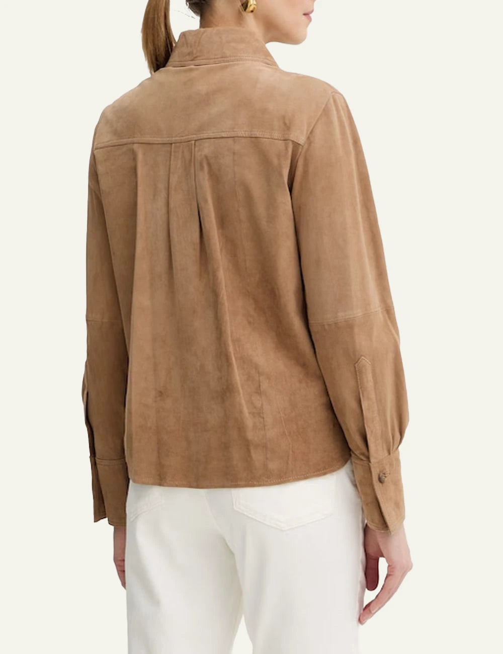 Marella suede shacket beige button front patch pockets back view