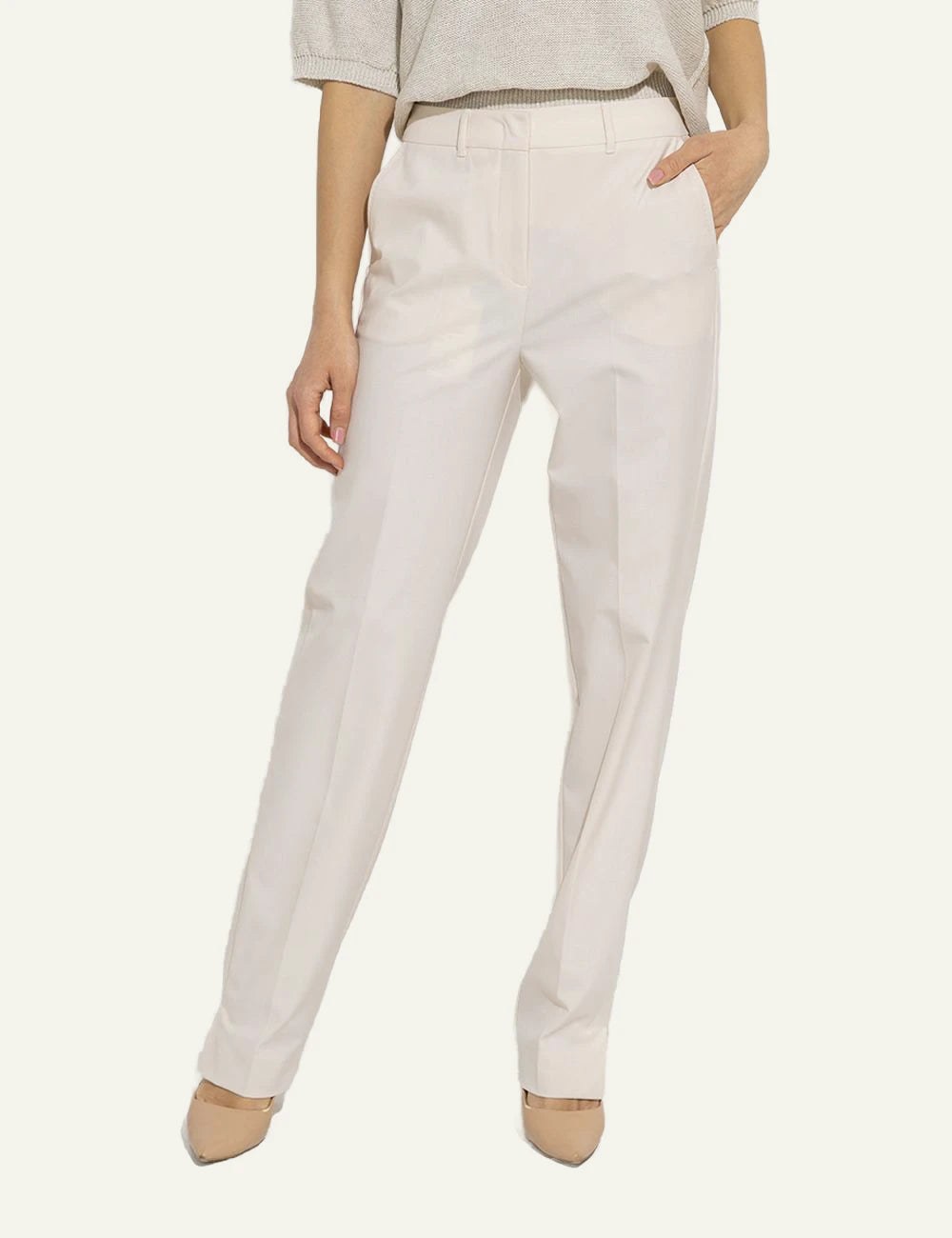 Marella tailored pants beige slim fit front model view