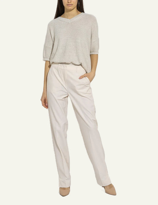 Marella tailored pants beige slim fit front full body view