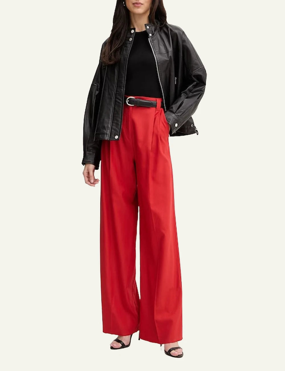 Marella trousers wide_leg red high_waist pleated front full body view