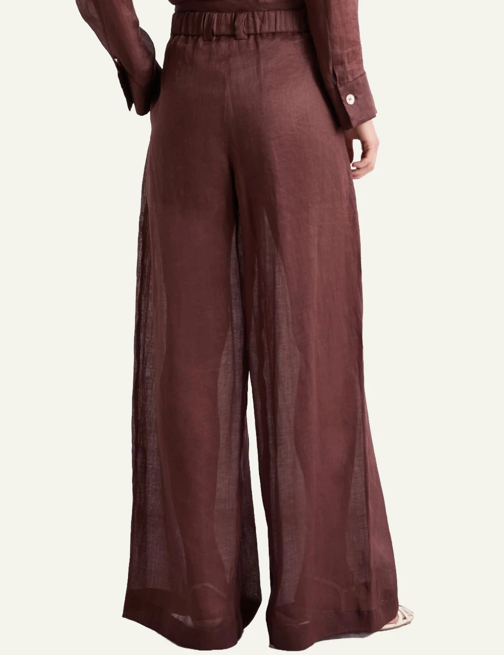 Marella wide leg trousers brown ramie elastic waist back view