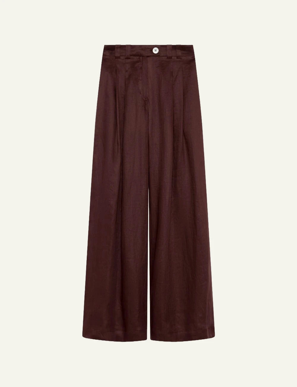 Marella wide leg trousers brown ramie elastic waist front flat view