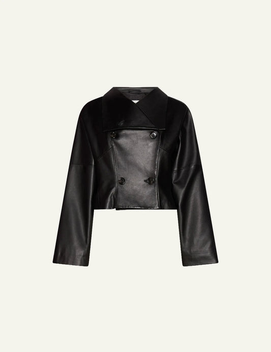  Marella Women’s Black Nappa Leather Double-Breasted Jacket