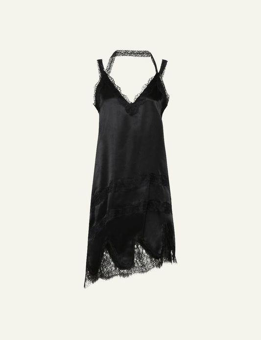 Marella Women’s Black Satin And Lace Asymmetric Midi Dress