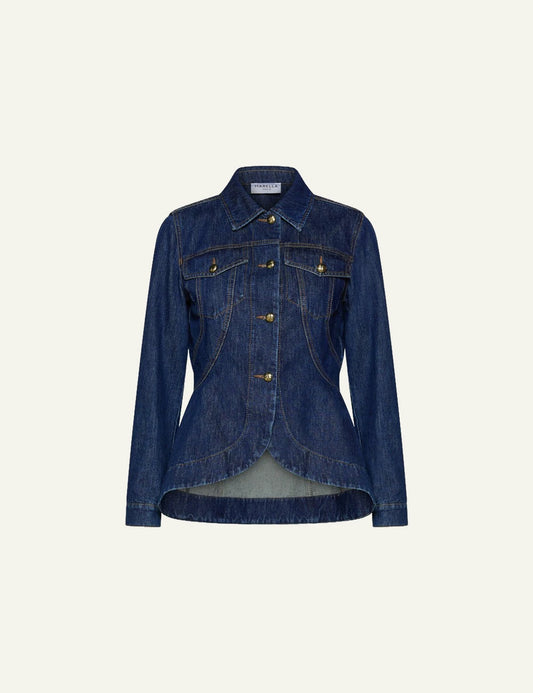 Marella Women’s Blue Cotton Denim Peplum Jacket