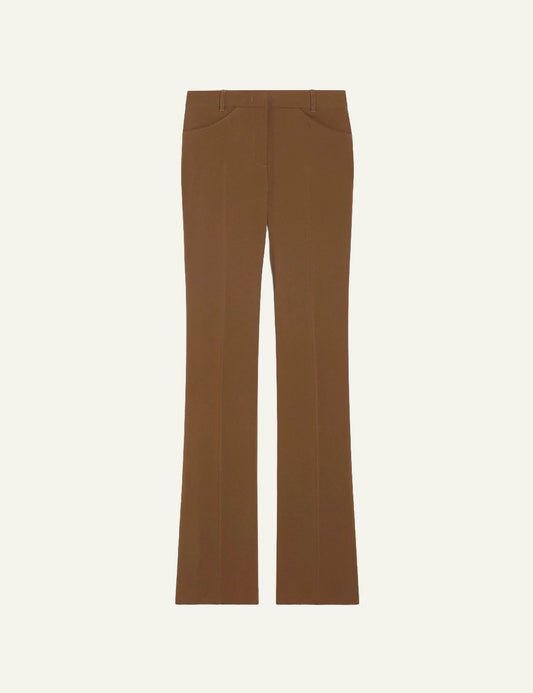  Marella Women’s Camel Crêpe Satin Mini-Flare Trousers