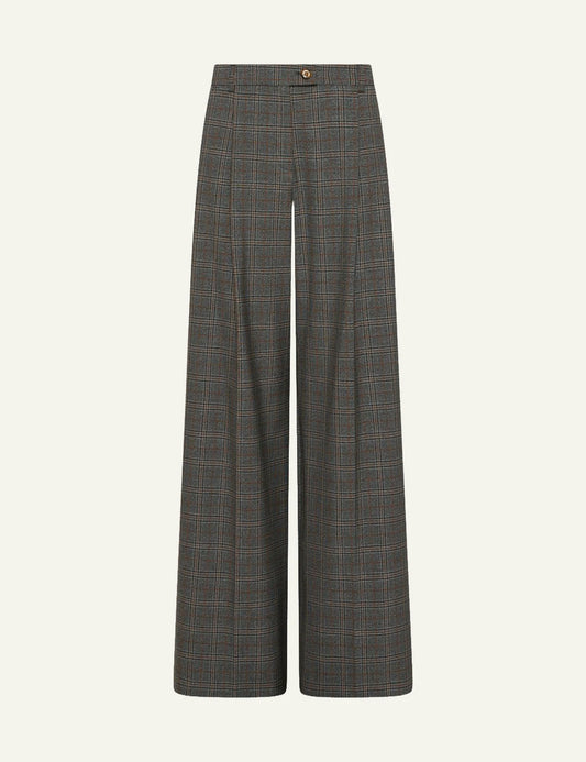 Marella Women’s Grey Checked Wide-Leg Twill Trousers