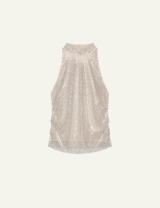 Marella Women’s Silver Rhinestone Mesh Halterneck Top