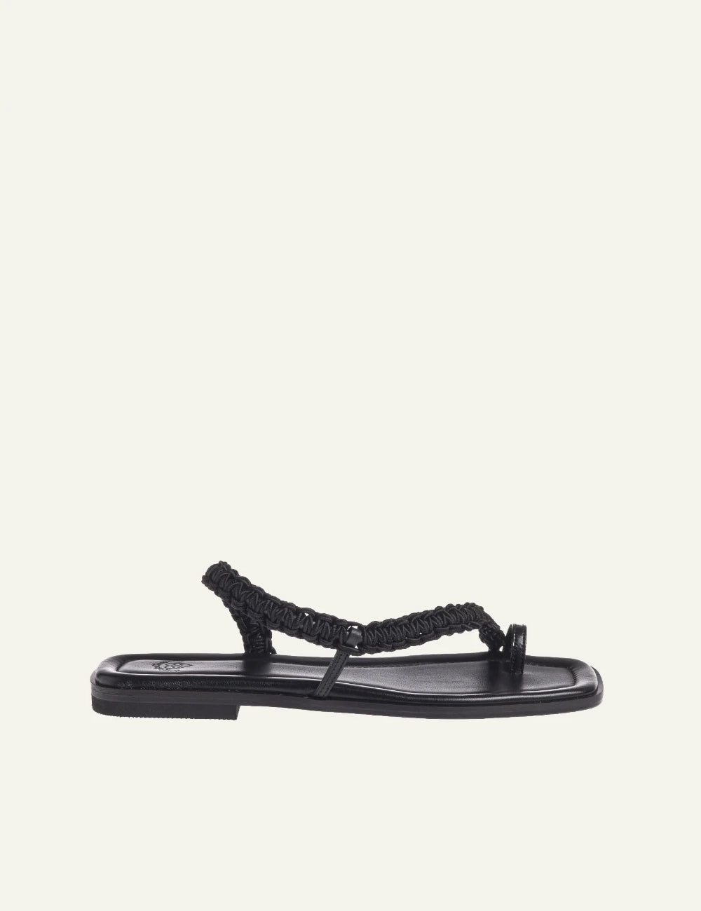 Marietta Chrousala sandals black leather braided strap slip on flat side