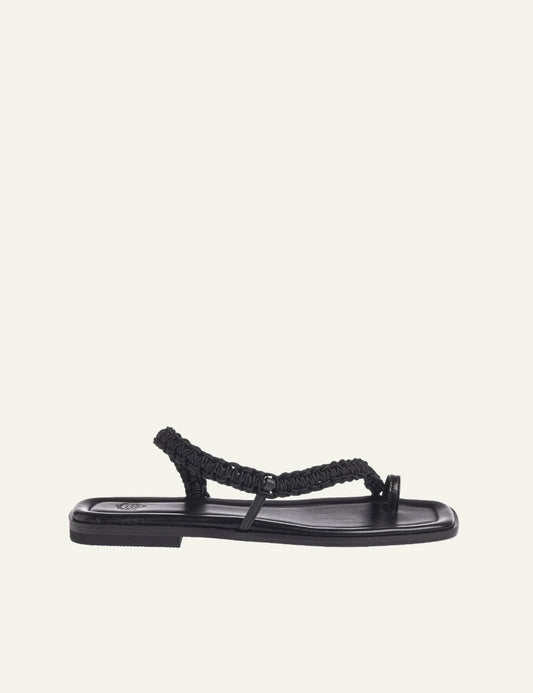 Marietta Chrousala sandals black leather braided strap slip on flat side