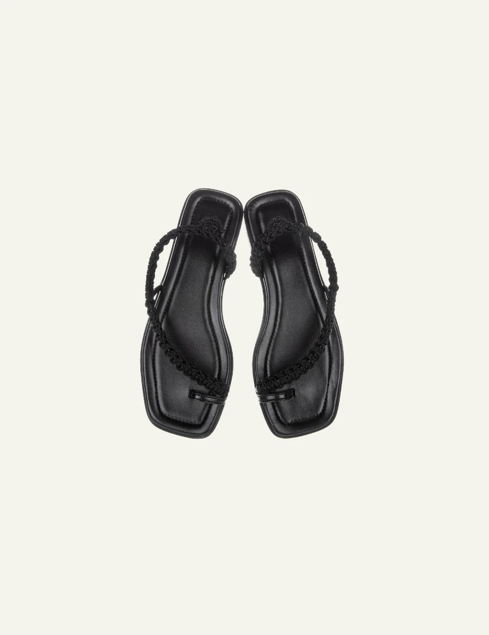Marietta Chrousala sandals black leather braided strap slip on flat top
