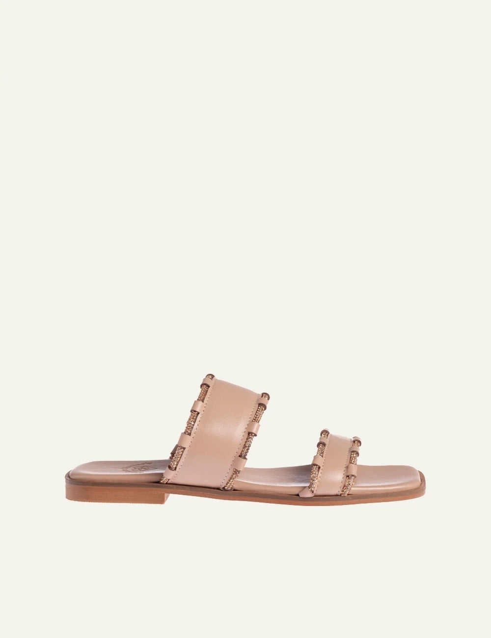 Marietta Chrousala sandals nude leather double strap shiny details flat side