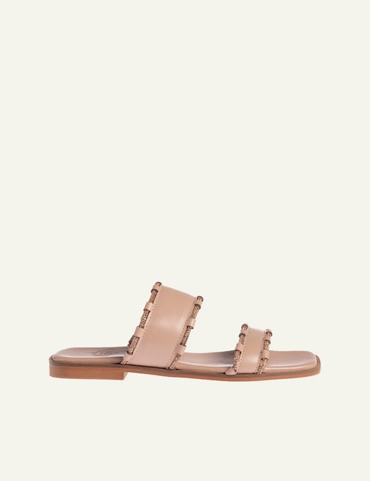 Marietta Chrousala sandals nude leather double strap shiny details flat side
