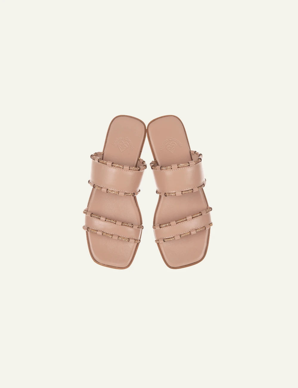 Marietta Chrousala sandals nude leather double strap shiny details flat top