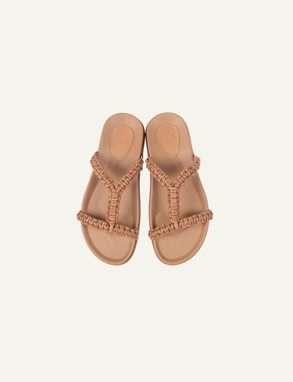 Marietta Chrousala sandals taba leather braided strap flat top
