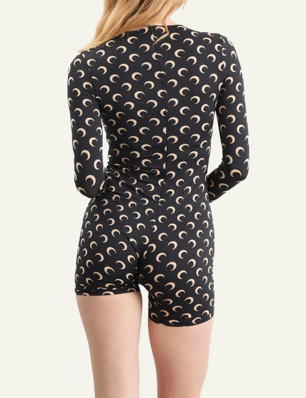 Marine Serre crescent moon print catsuit black long sleeve back view