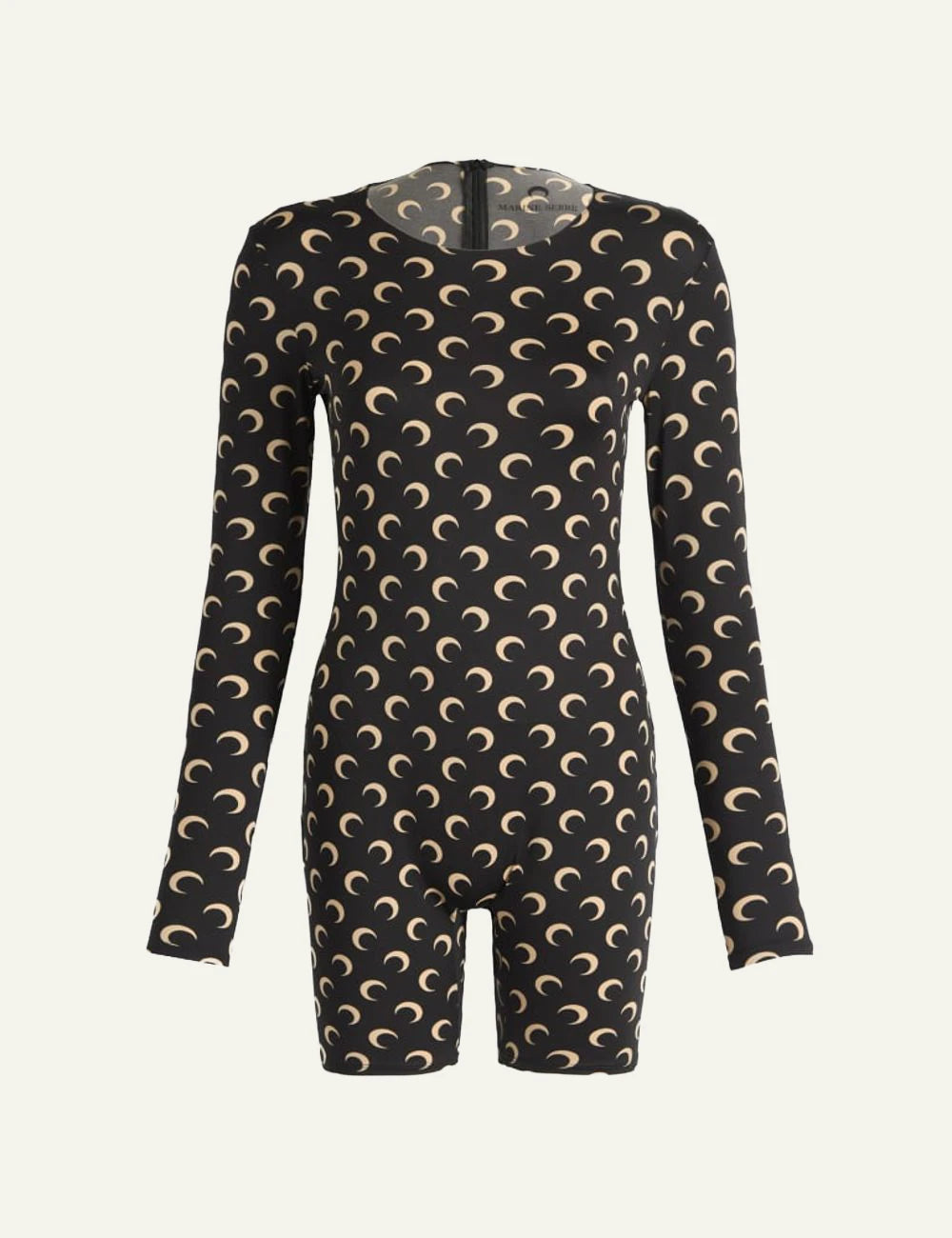 Marine Serre crescent moon print catsuit black long sleeve front view
