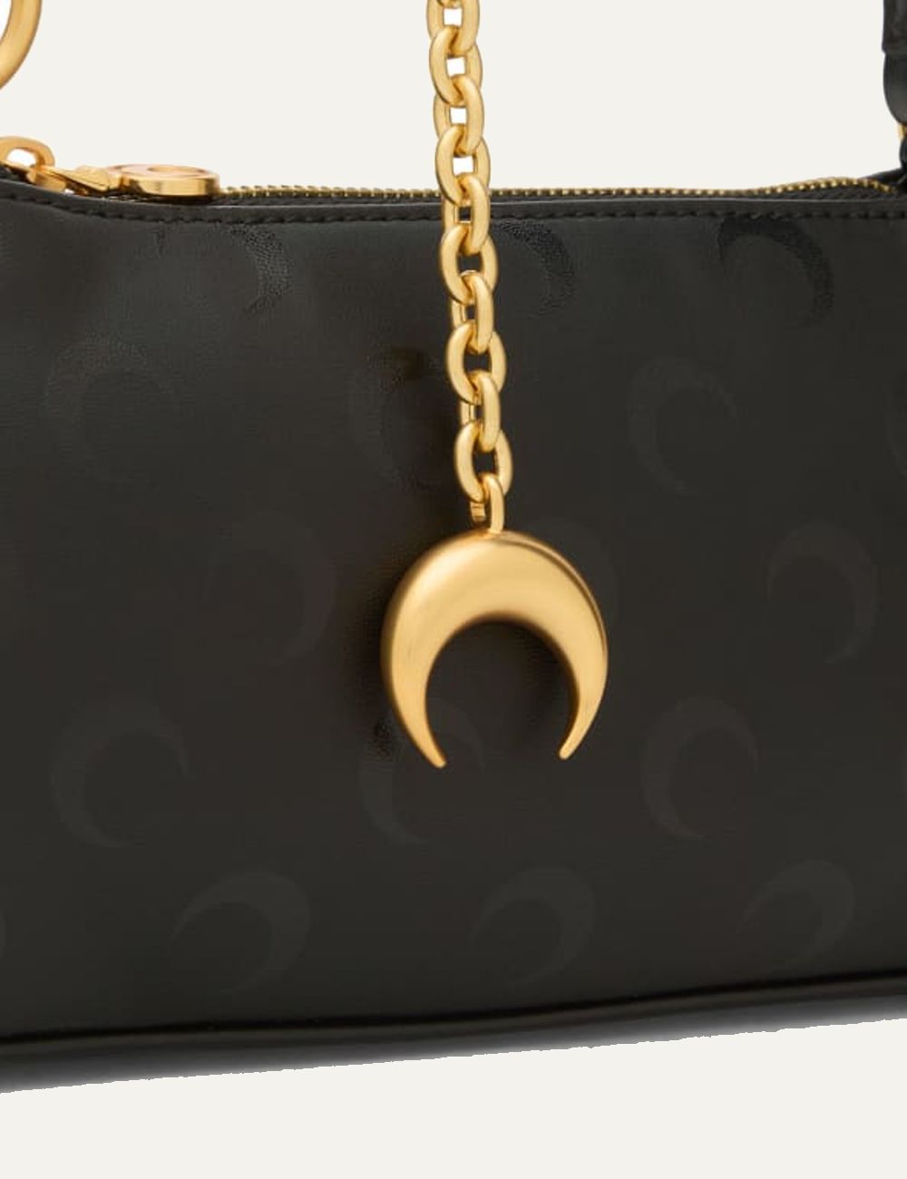 Marine Serre moon pattern shoulder bag black me xrysi alusida front detail view