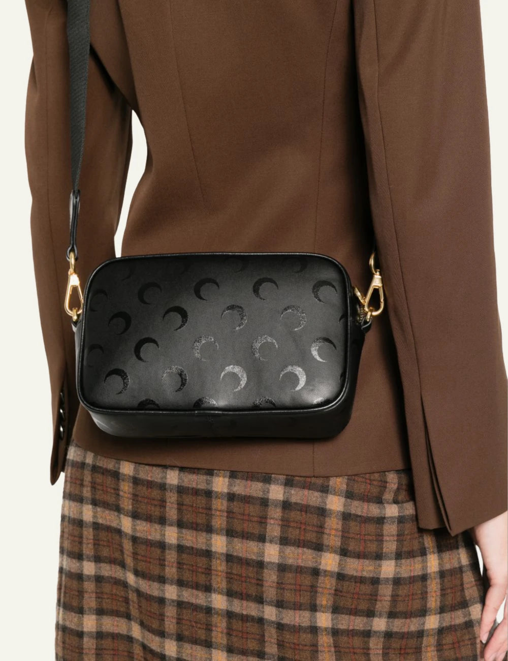 Marine Serre black moon pattern shoulder bag front model view
