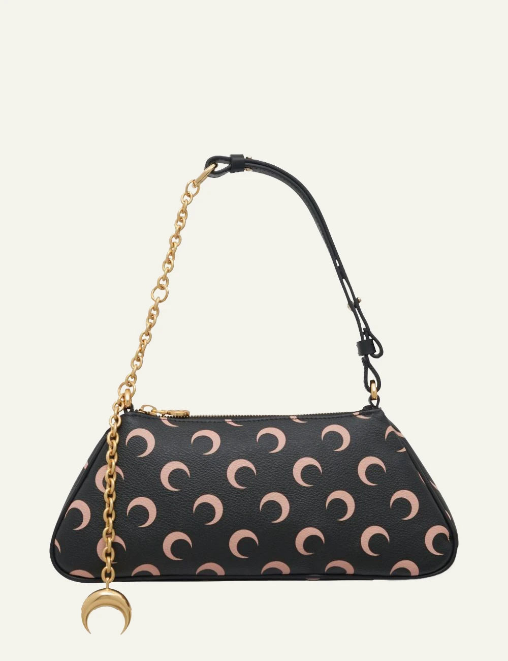 Marine Serre moon print shoulder bag black me gold chain front view