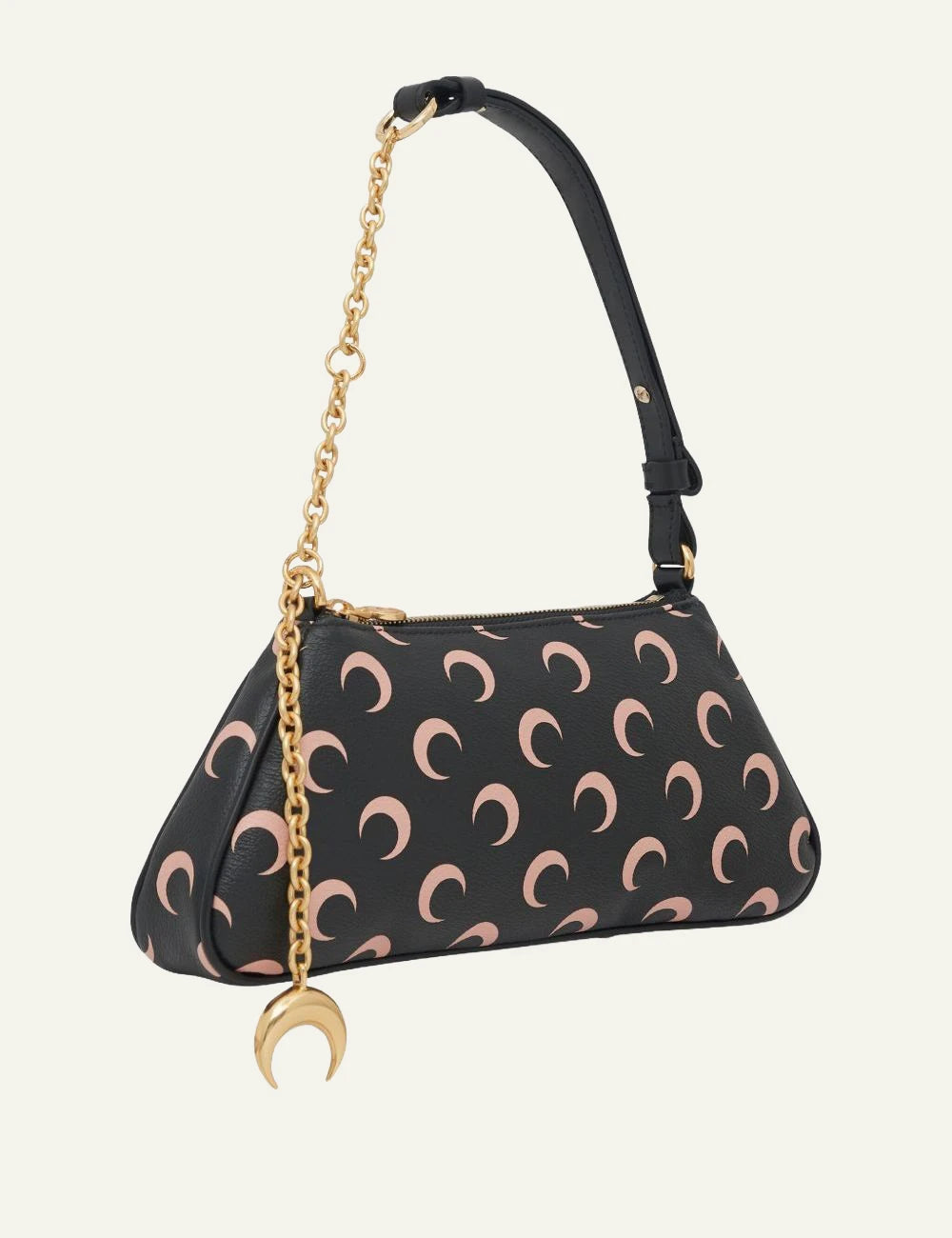 Marine Serre moon print shoulder bag black me gold chain side view