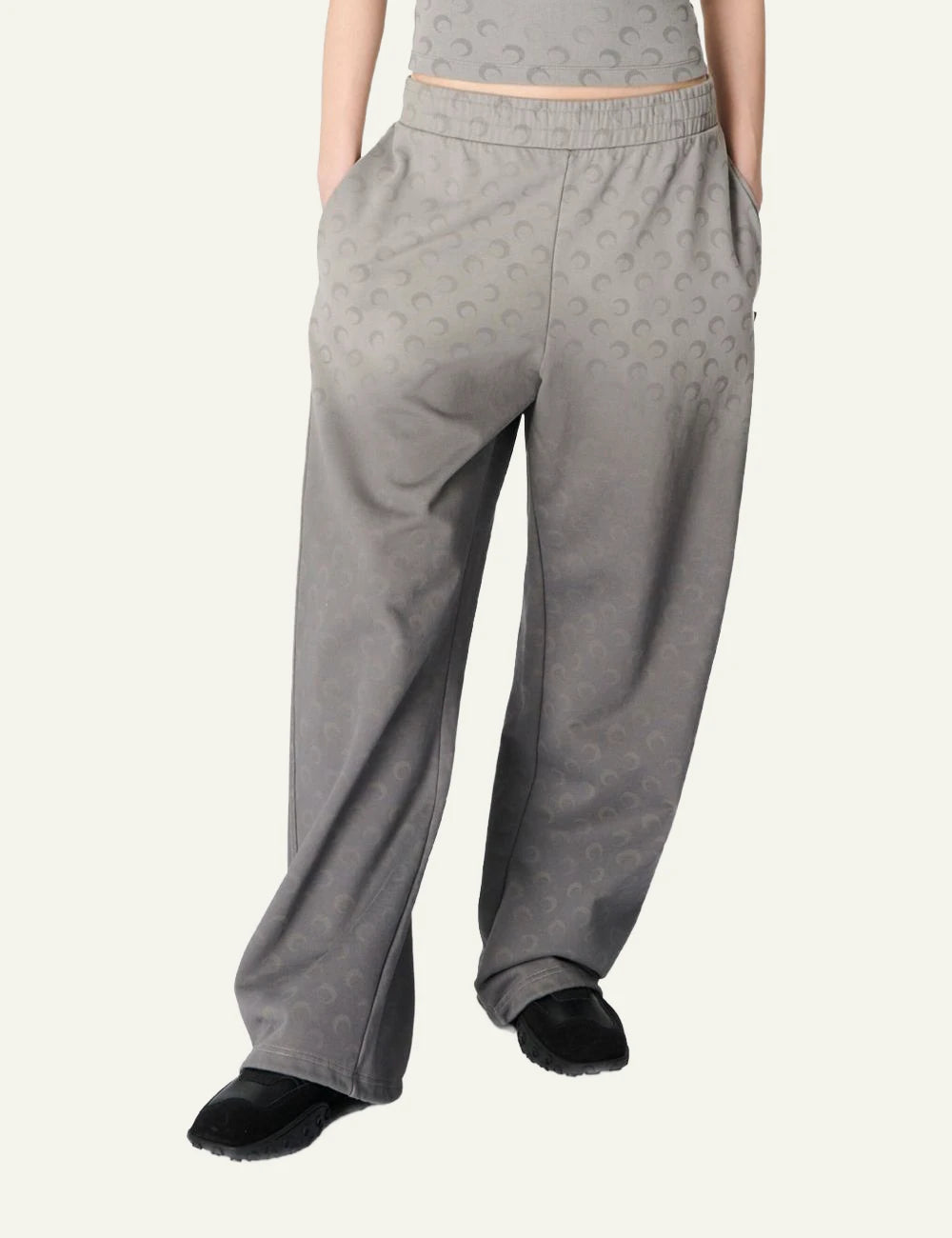 Marine Serre grey moon pattern wide leg sweatpants front view