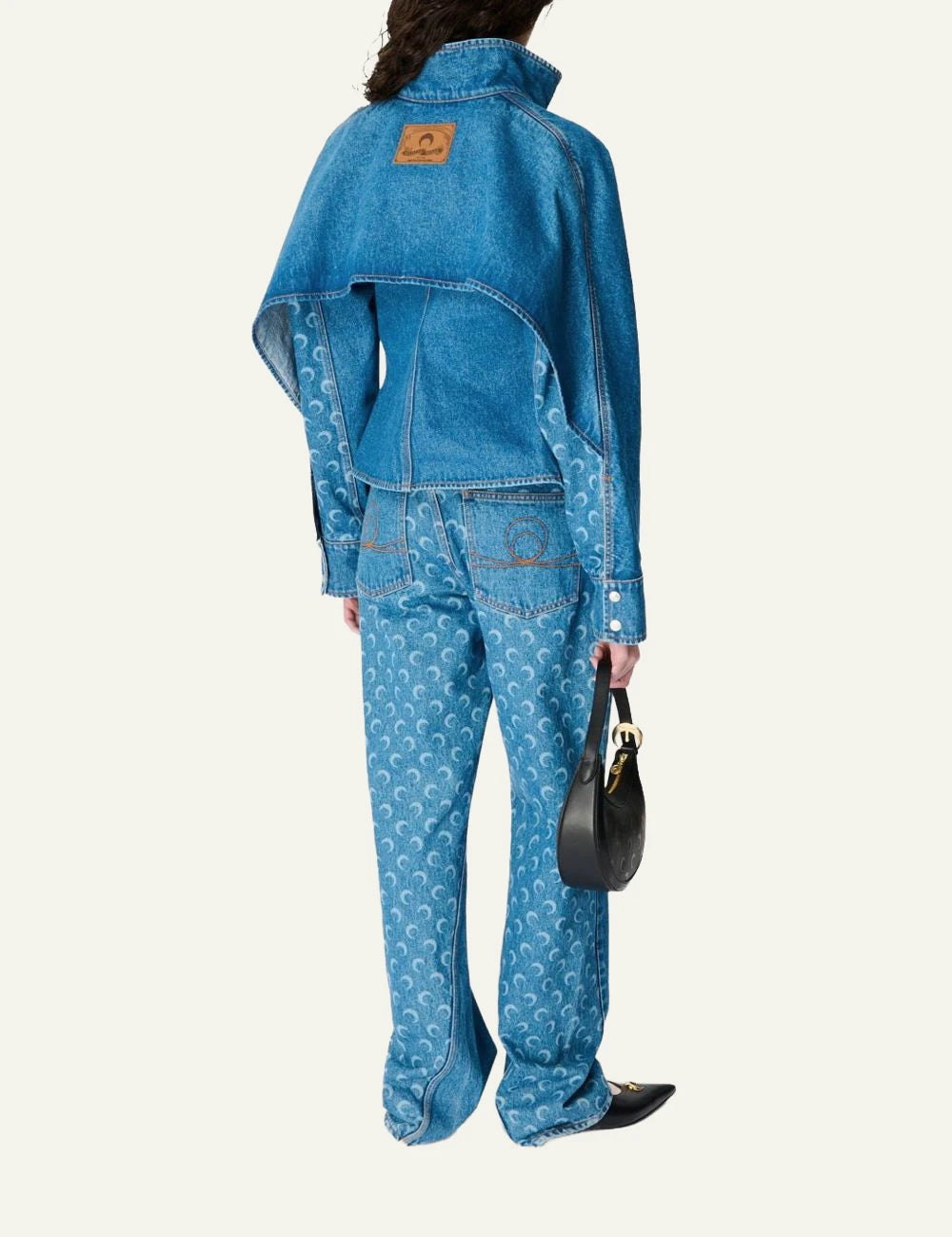 Marine Serre light blue denim shirt me lantern sleeves back view