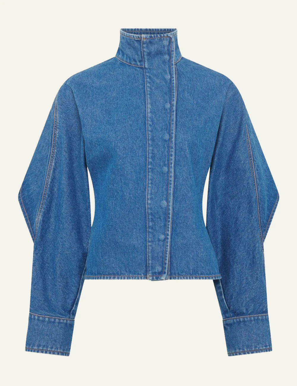 Marine Serre light blue denim shirt me lantern sleeves front view