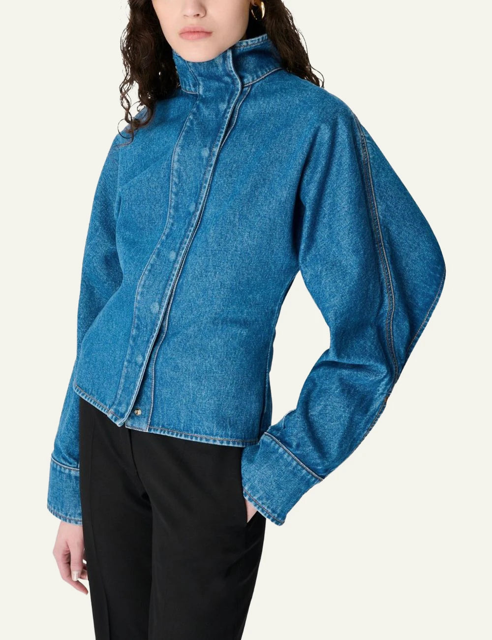 Marine Serre light blue denim shirt me lantern sleeves side view